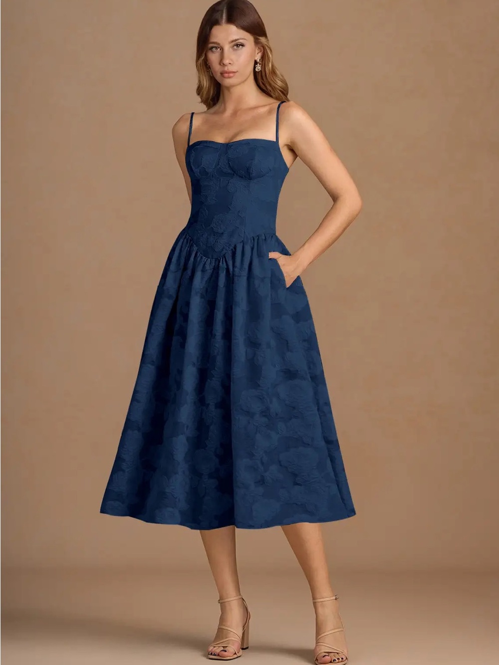 NWT Navy Celestine Lace Textured Midi Dress